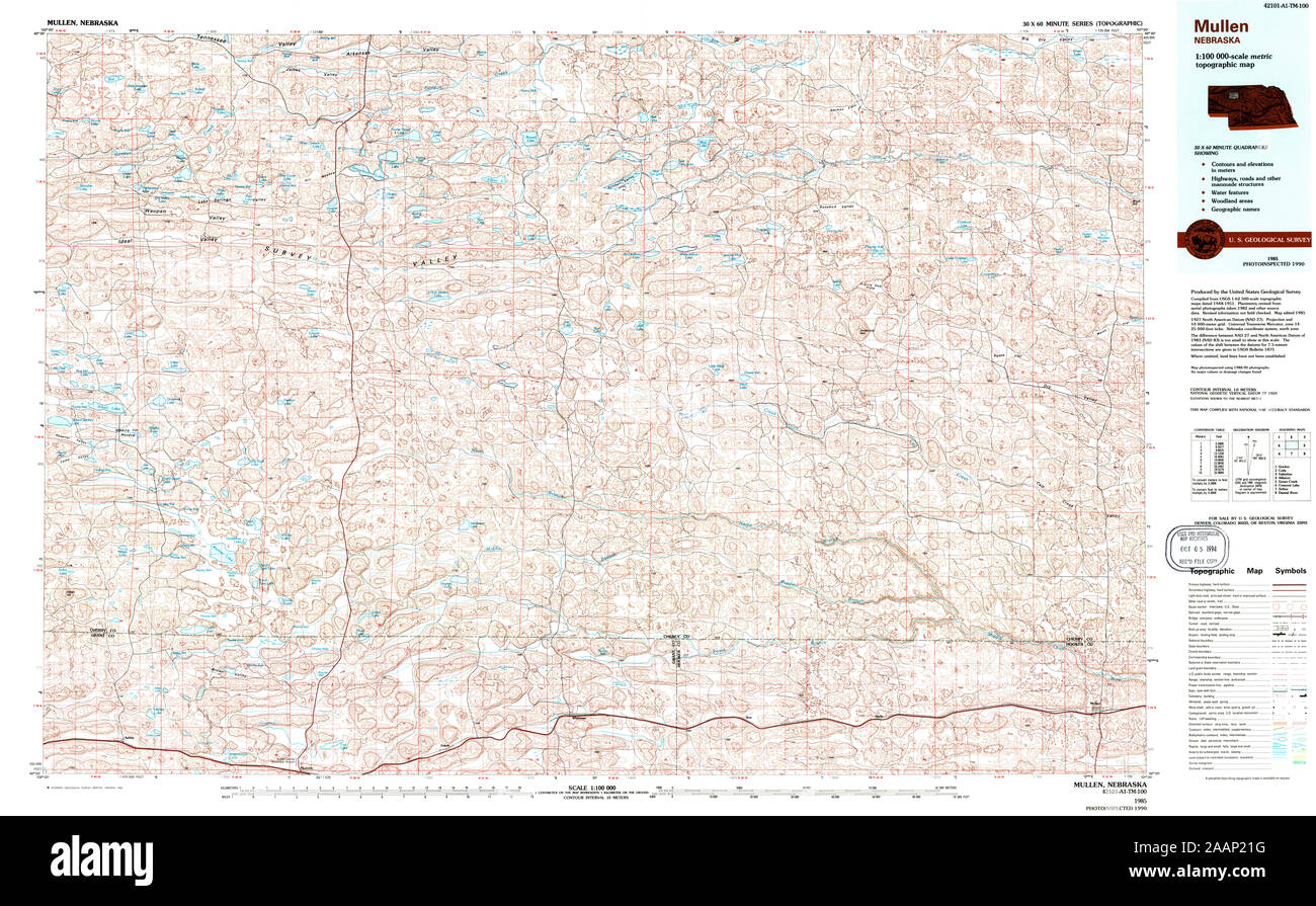USGS TOPO Map Nebraska NE Mullen 317748 1985 100000 Restoration Stock Photo