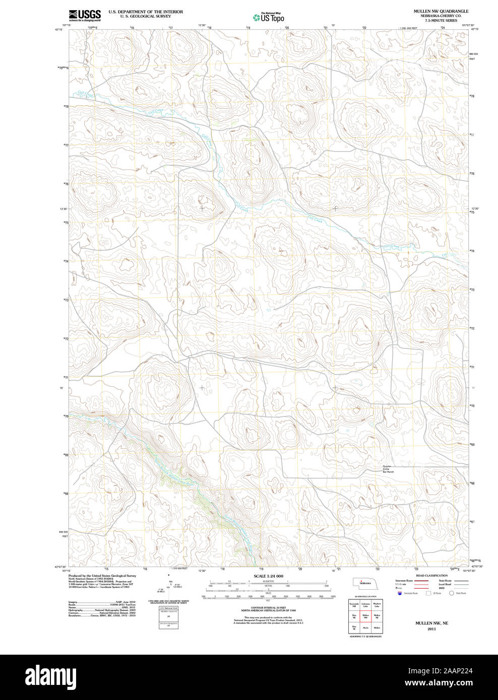 USGS TOPO Map Nebraska NE Mullen NW 20111114 TM Restoration Stock Photo