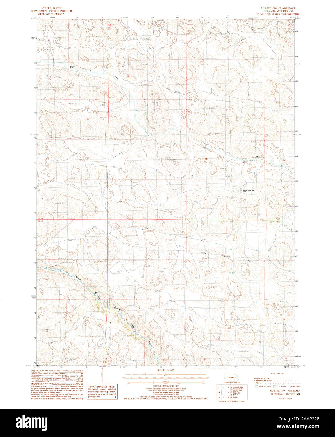 USGS TOPO Map Nebraska NE Mullen NW 316810 1987 24000 Restoration Stock Photo