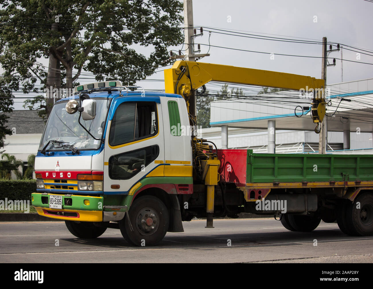Chiangmai, Thailand - November 8 2019: Private Mitsubishi Fuso  Cargo Truck.  Photo at road no.121 about 8 km from downtown Chiangmai, thailand. Stock Photo