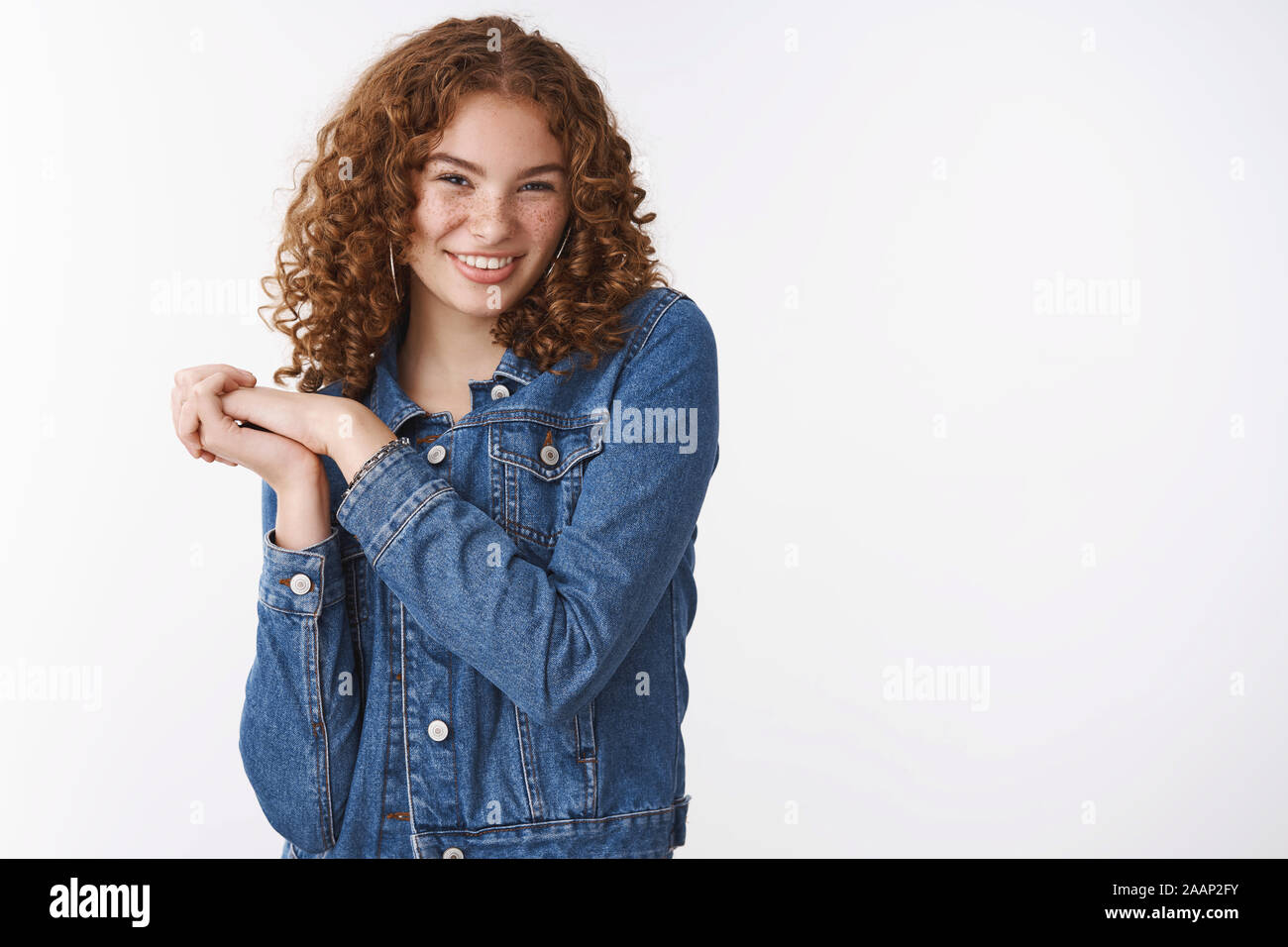 Cheeky flirty gorgeous redhead curly-haired young girlfriend freckles ...