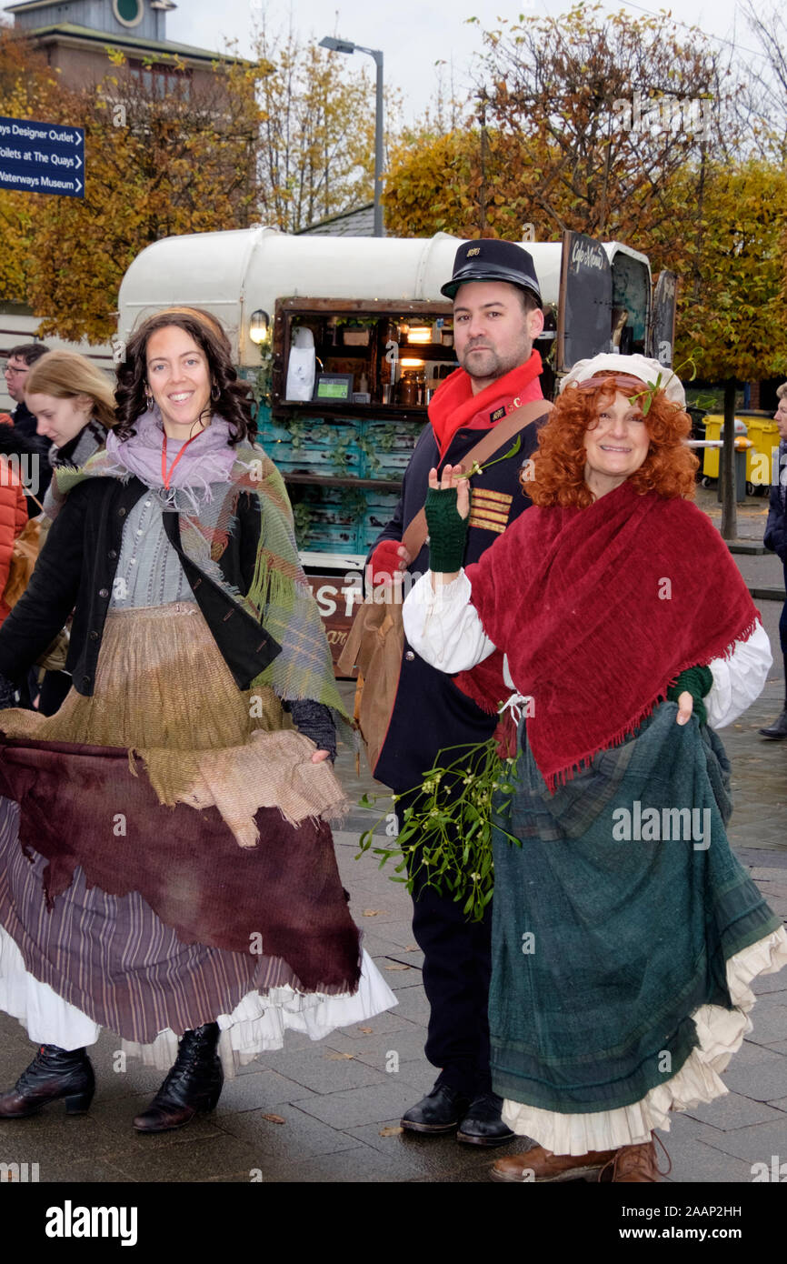 Victorian Re-enactors at Gloucester Quays Victorian Christmas Market 2019 Stock Photo