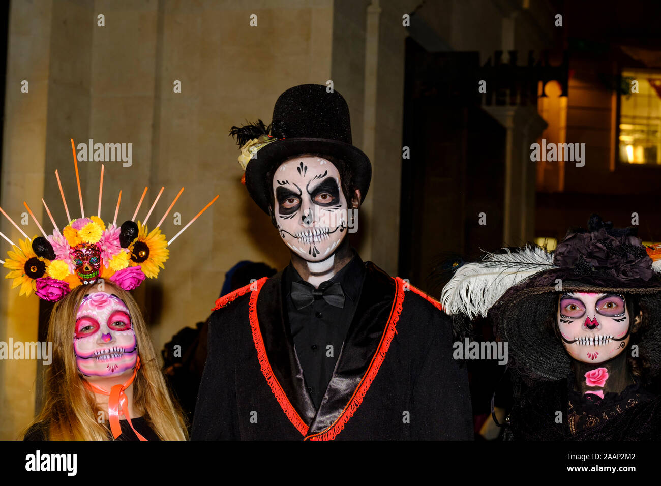 Characters at Baths Halloween Day of the Dead Parade. 2019 Stock Photo