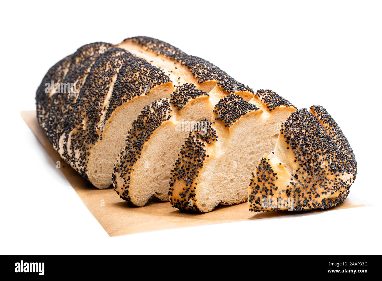 Poppy seed white loaf bread isolated on white Stock Photo Alamy
