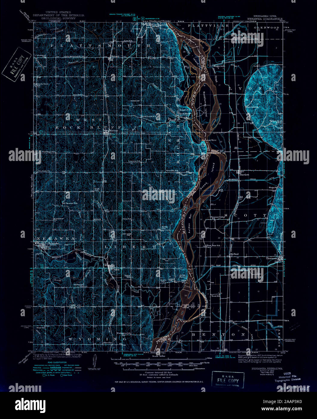 USGS TOPO Map Nebraska NE Nehawka 317626 1940 62500 Inverted Restoration Stock Photo