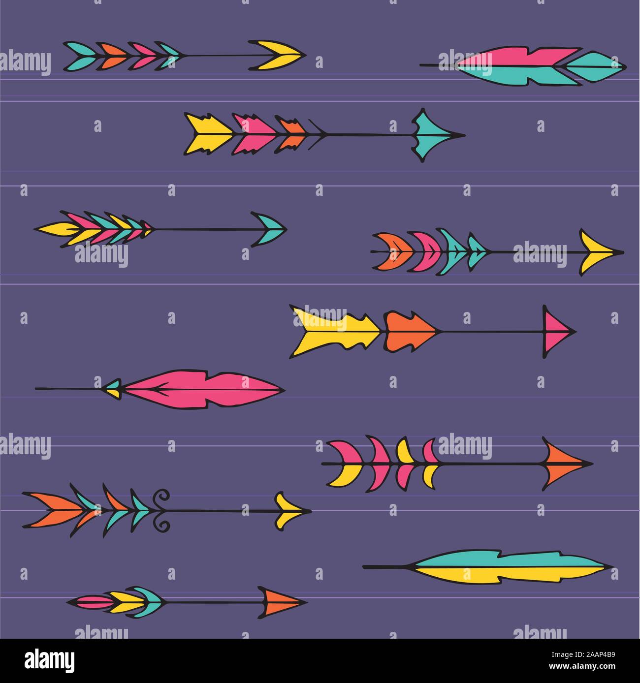 Hand drawn vector illustration. Seamless pattern with tribal arrows ...