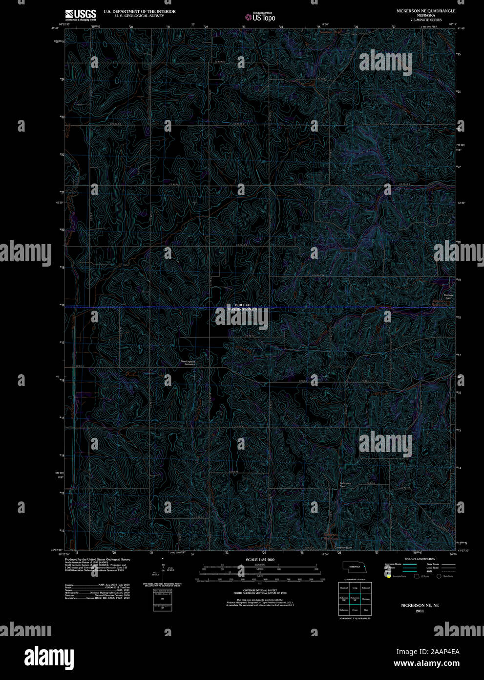 USGS TOPO Map Nebraska NE Nickerson NE 20111109 TM Inverted Restoration Stock Photo Alamy