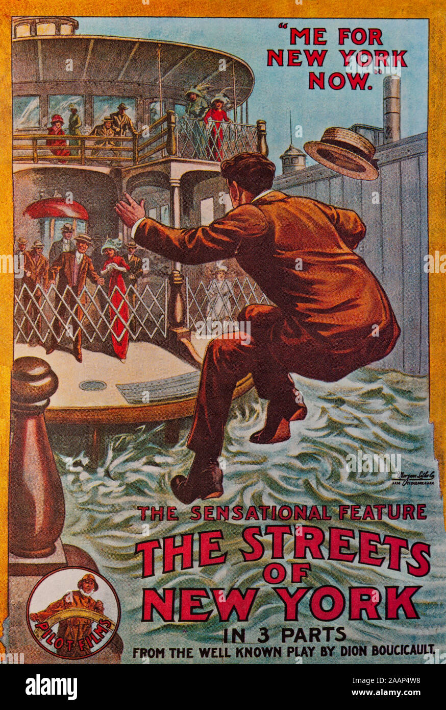 Film poster for The Streets of New York, directed by Burton King and starring Dorothy Mackaill.. The now lost 1922 silent film is based on a Victorian era play by Dion Boucicault The Streets of New Stock Photo