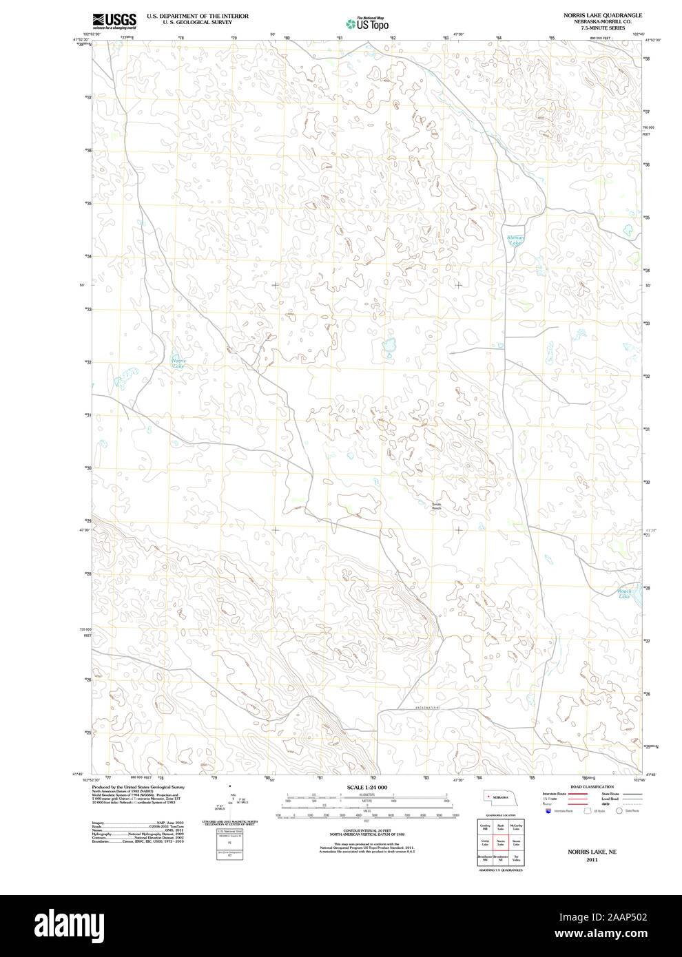 USGS TOPO Map Nebraska NE Norris Lake 20111021 TM Restoration Stock Photo