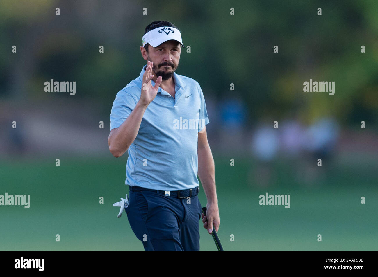 Jumeirah Golf Estates, Dubai, UAE. 23rd Nov 2019. Mike Lorenzo-Vera of  France acknowledges the crowd after his third round during the DP World  Tour Championship at Jumeirah Golf Estates, Dubai, UAE on
