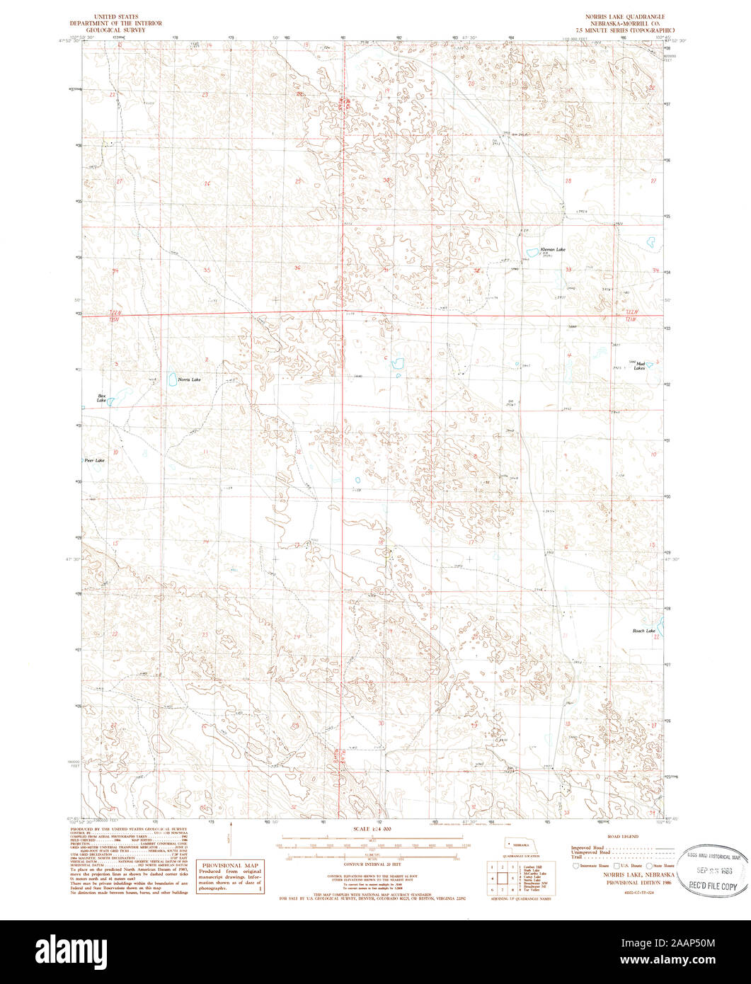 USGS TOPO Map Nebraska NE Norris Lake 316863 1986 24000 Restoration Stock Photo