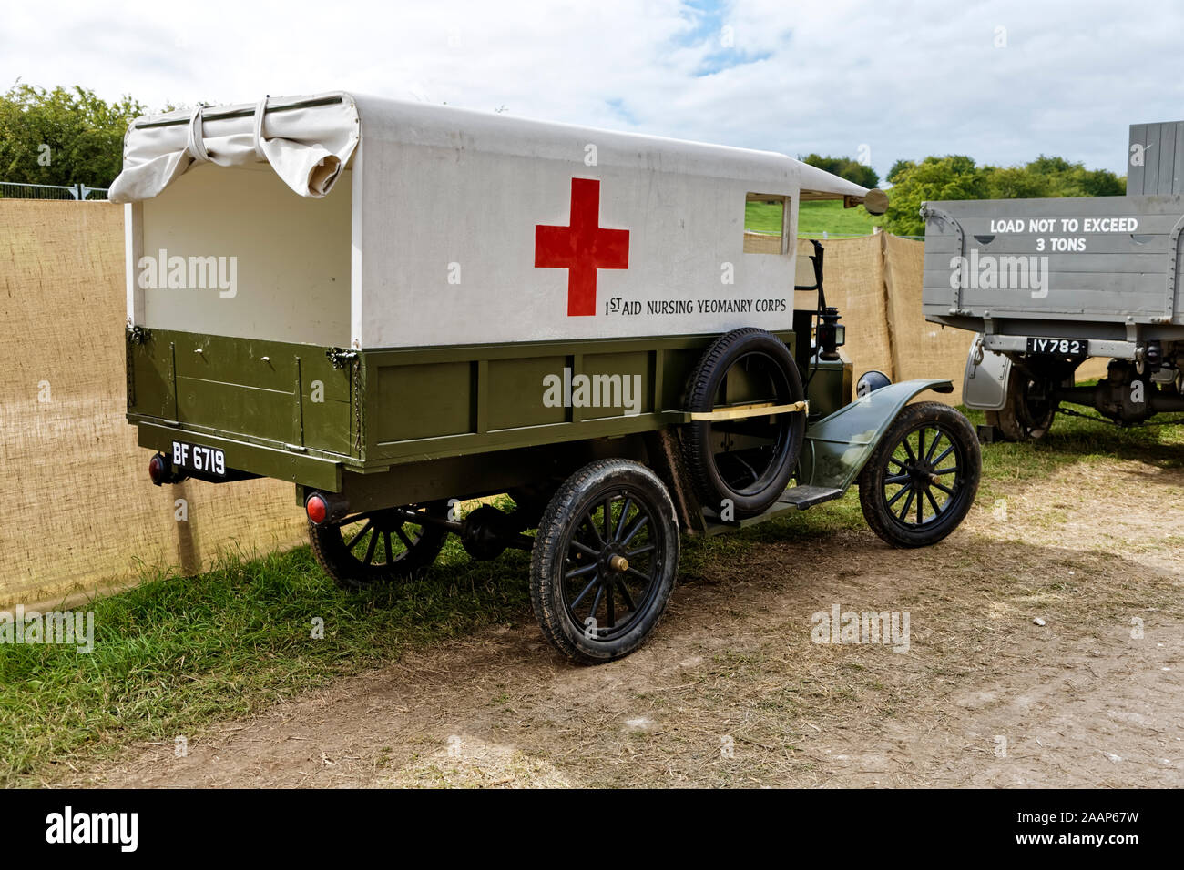 A re-created Ford Model T Ambulance that was used by the British Army 1st Aid Nursing Yeomanry Corps in WW1 at the Great Dorset Steam Fair 2015 Stock Photo