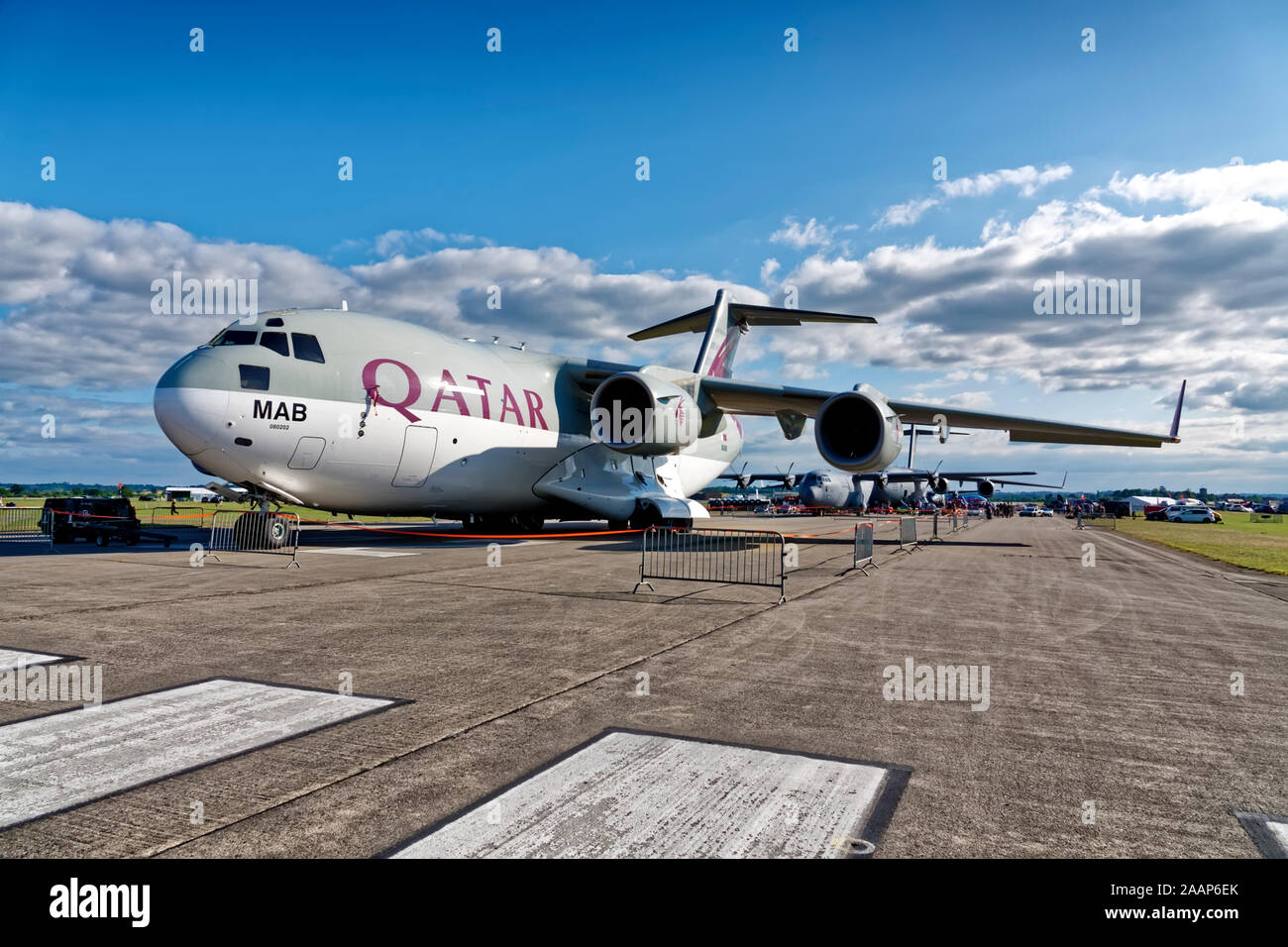 Yeovilton, Somerset / UK - July 13 2019: A Qatar Emiri Air Force Boeing C-17A Globemaster III military transport plane Stock Photo