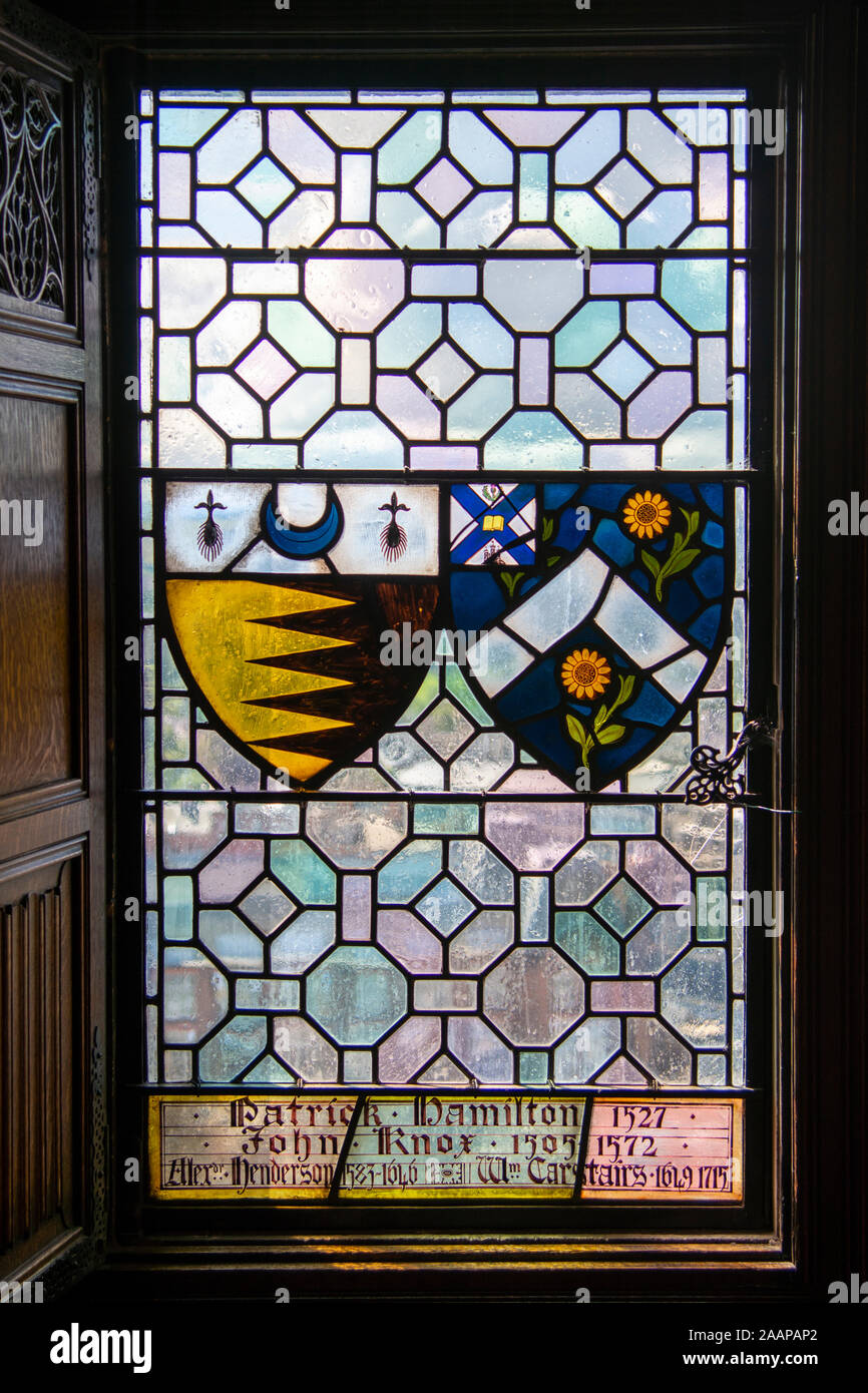 Stained glass windows, Great Hall, Edinburgh Castel Stock Photo Alamy