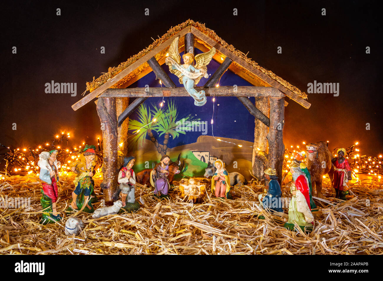 Nativity scene of the birth of Jezus Christ the saviour in Bethlehem ...