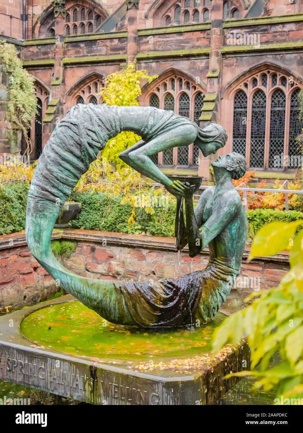 The water of life sculpture in the cloister garden at chester cathedral by the artist and