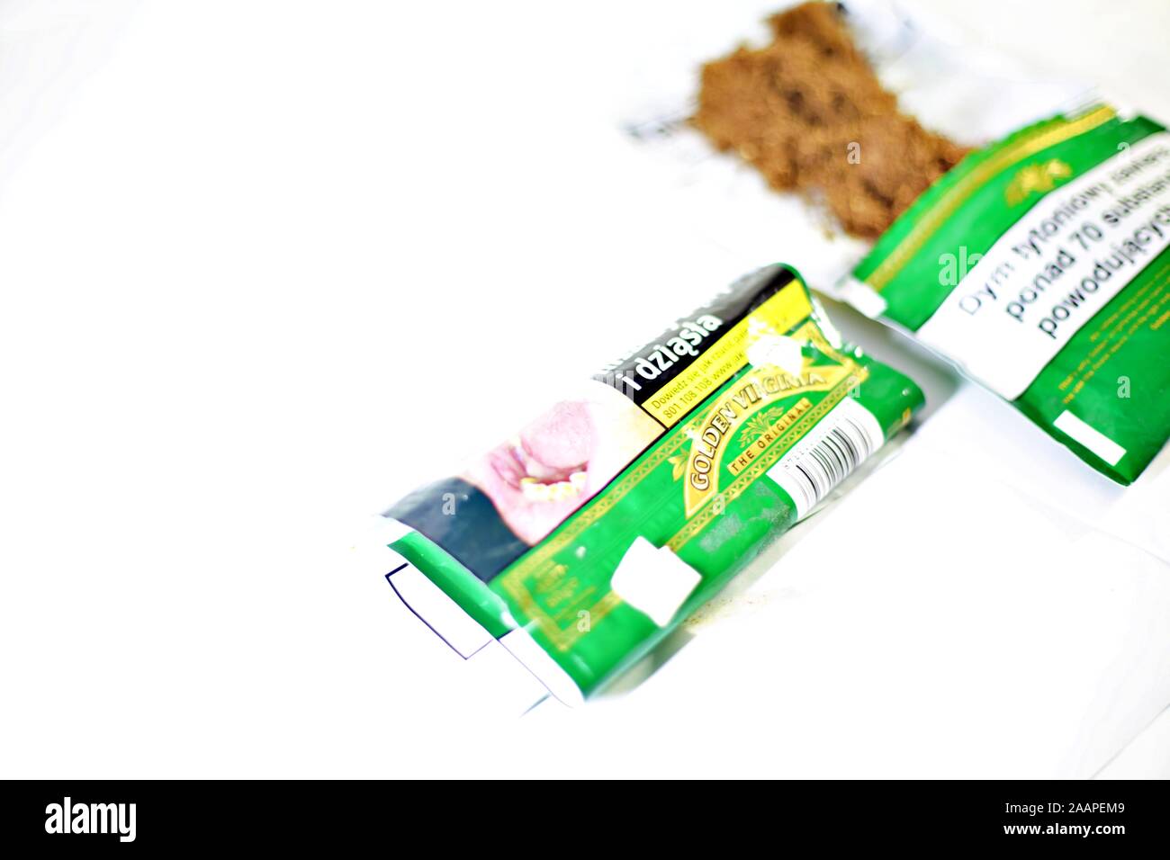 tobacco in polish Lodz Poland. Saturday, November 23, 2019; Golden Virginia is a hand-rolling  tobacco brand manufactured in Nottingham, England Stock Photo