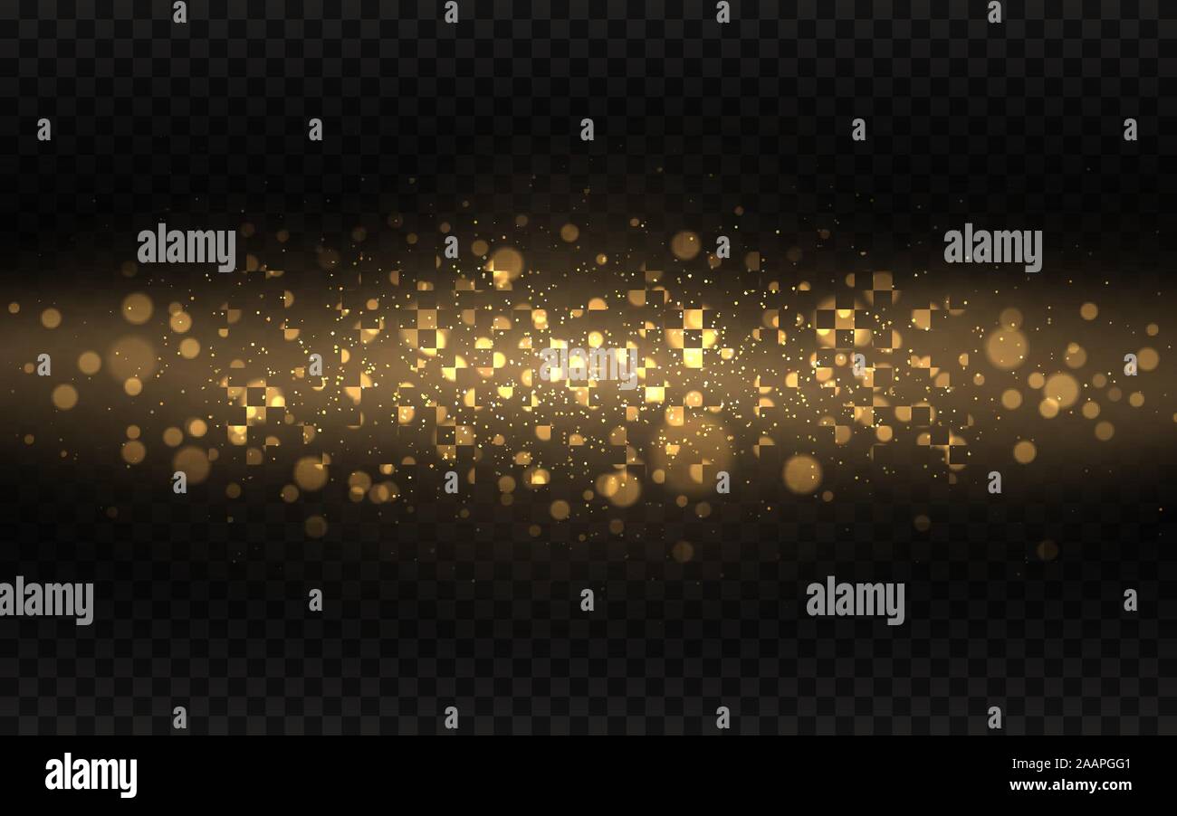 Golden wave with particles on dark transparent background. Sparkling ...