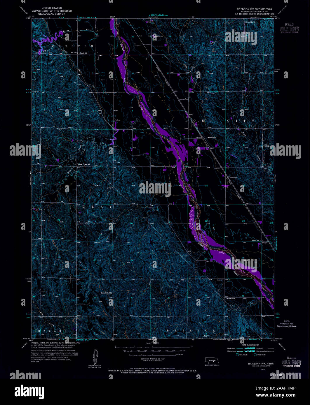 USGS TOPO Map Nebraska NE Ravenna NW 317067 1953 24000 Inverted Restoration Stock Photo Alamy