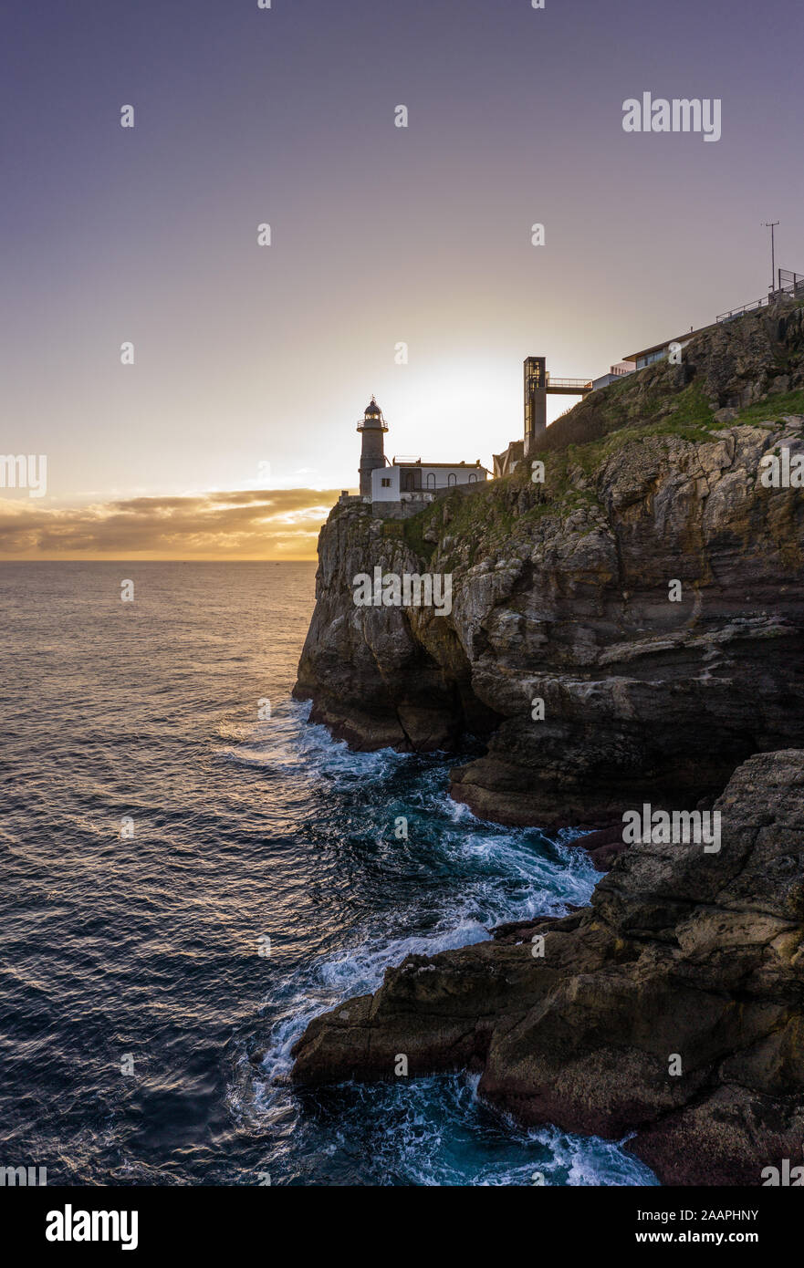 Basque Lighthouse Santa Catalina lighthouse in Lekeitio, Basque country - drone aerial ...