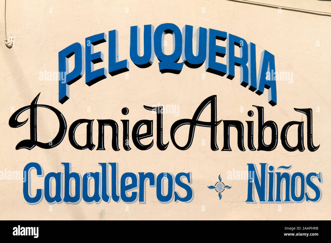 Peluqueria. Caballeros, ninos, hairdresser for men and children. Stock Photo