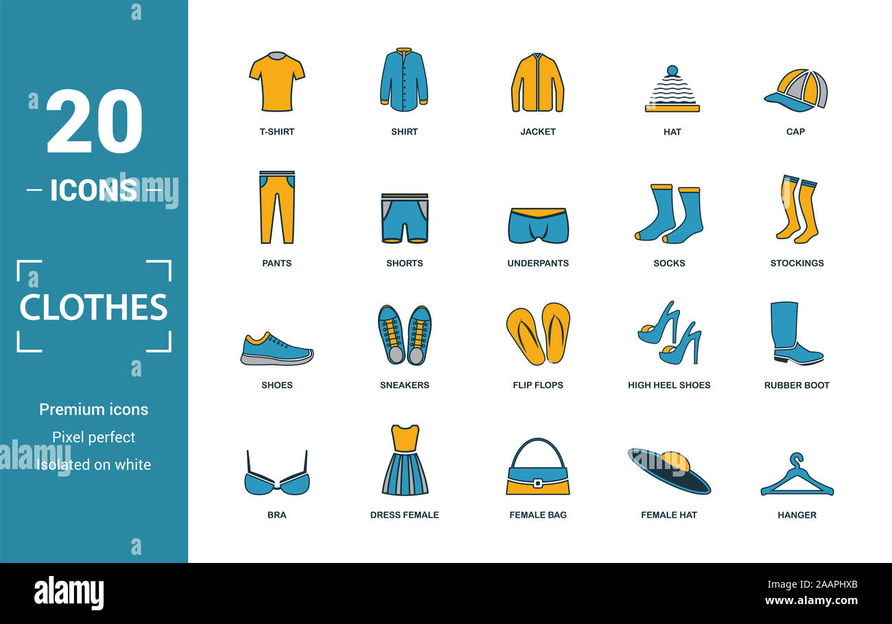 Clothes icon set. Include creative elements tshirt, jacket, pants