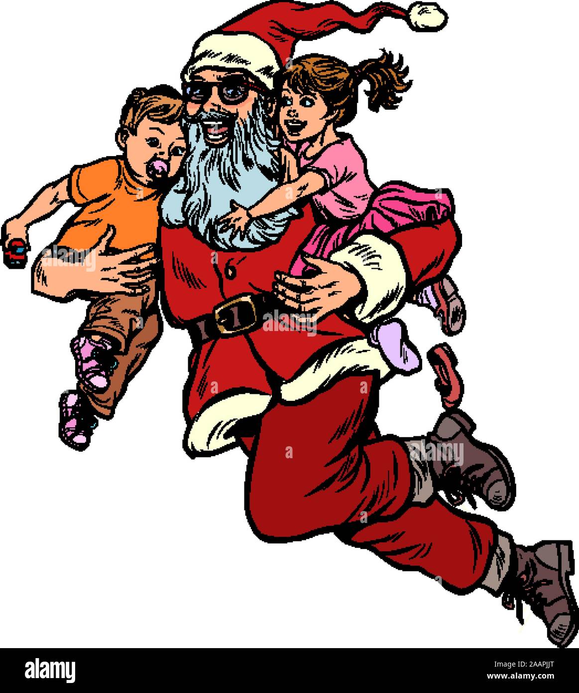 Santa Claus with children. Christmas and New year Stock Vector