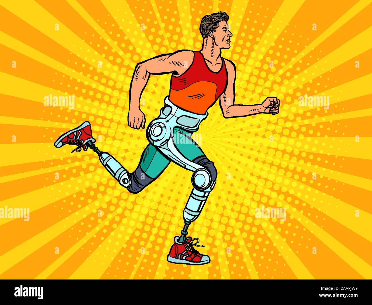 disabled man running with legs prostheses Stock Vector