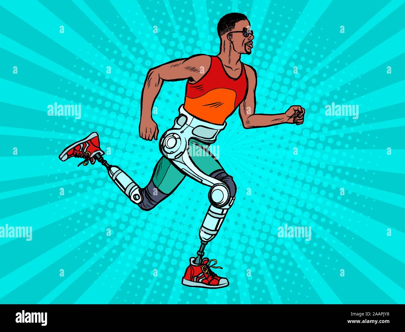 disabled african man running with legs prostheses Stock Vector