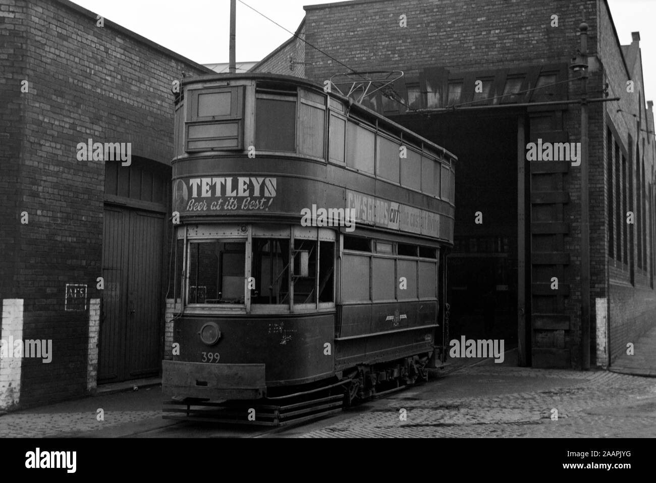 Leeds Shunter Tram no 399 at Swinegate Depot Circa 1950s Stock Photo