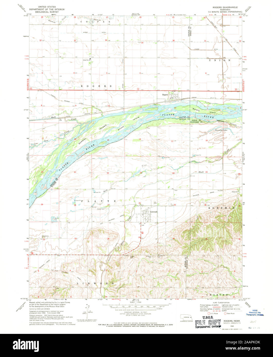 USGS TOPO Map Nebraska NE Rogers 317097 1968 24000 Restoration Stock Photo