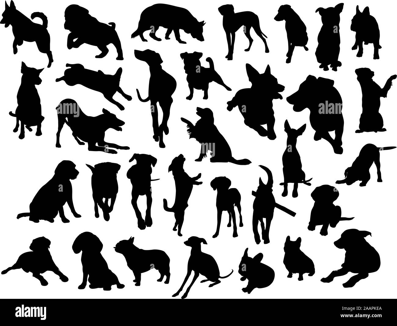 Dogs and Puppies black vector silhouettes Stock Vector
