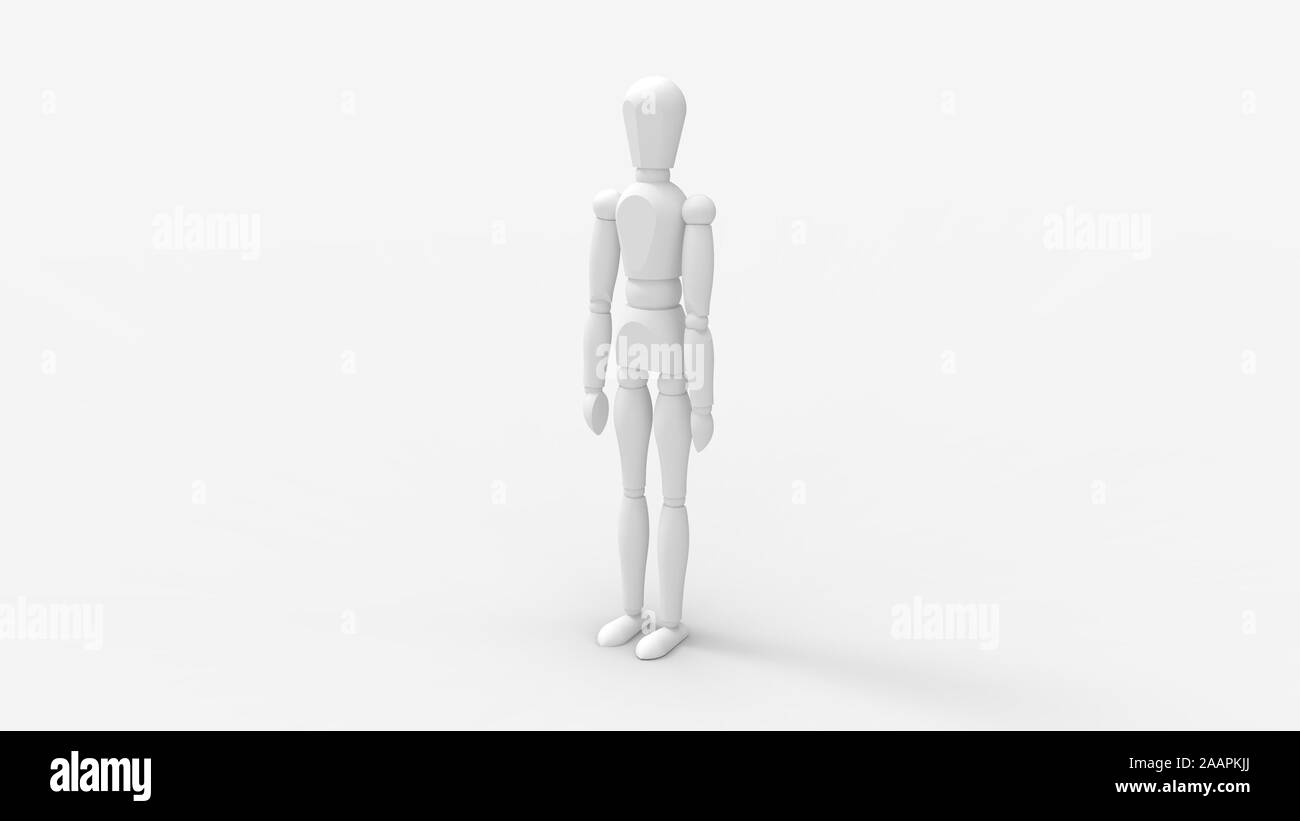 3d rendering of a wooden dummy doll isolated in studio background Stock