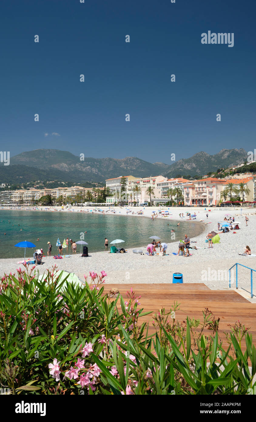Panoramic view of Menton beach resort south France Stock Photo