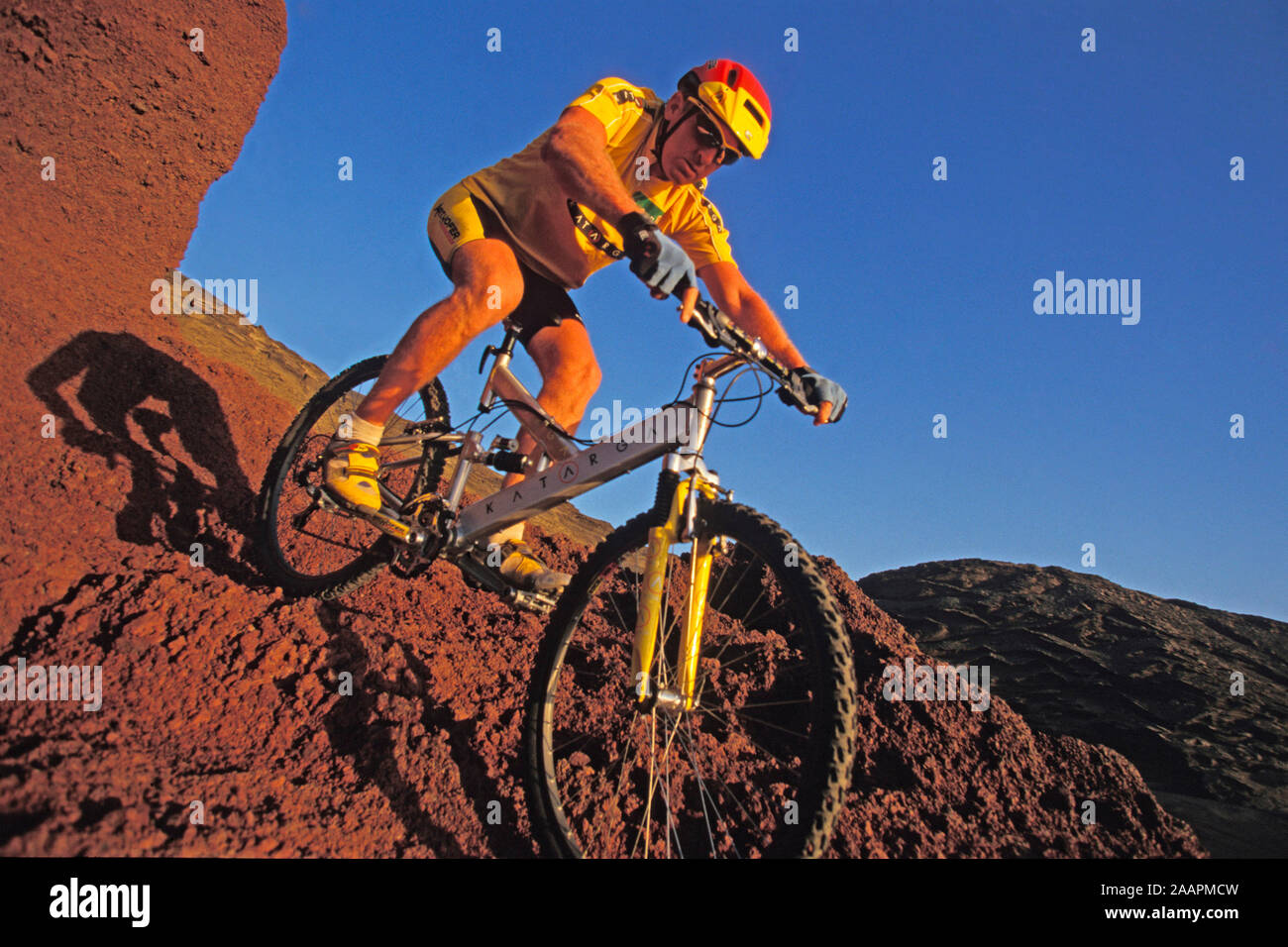 Mountainbiker in Action Stock Photo