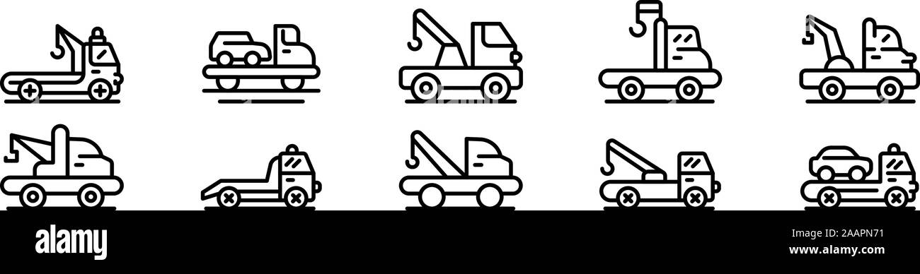 Tow truck icons set, outline style Stock Vector Image & Art - Alamy