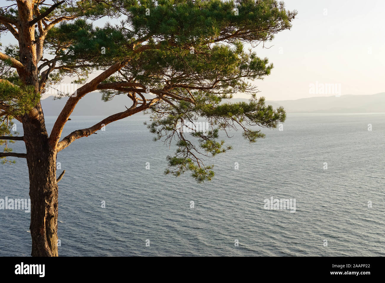 Scenic view from the sandy cliff on the banks of the river Volga in early autumn Stock Photo