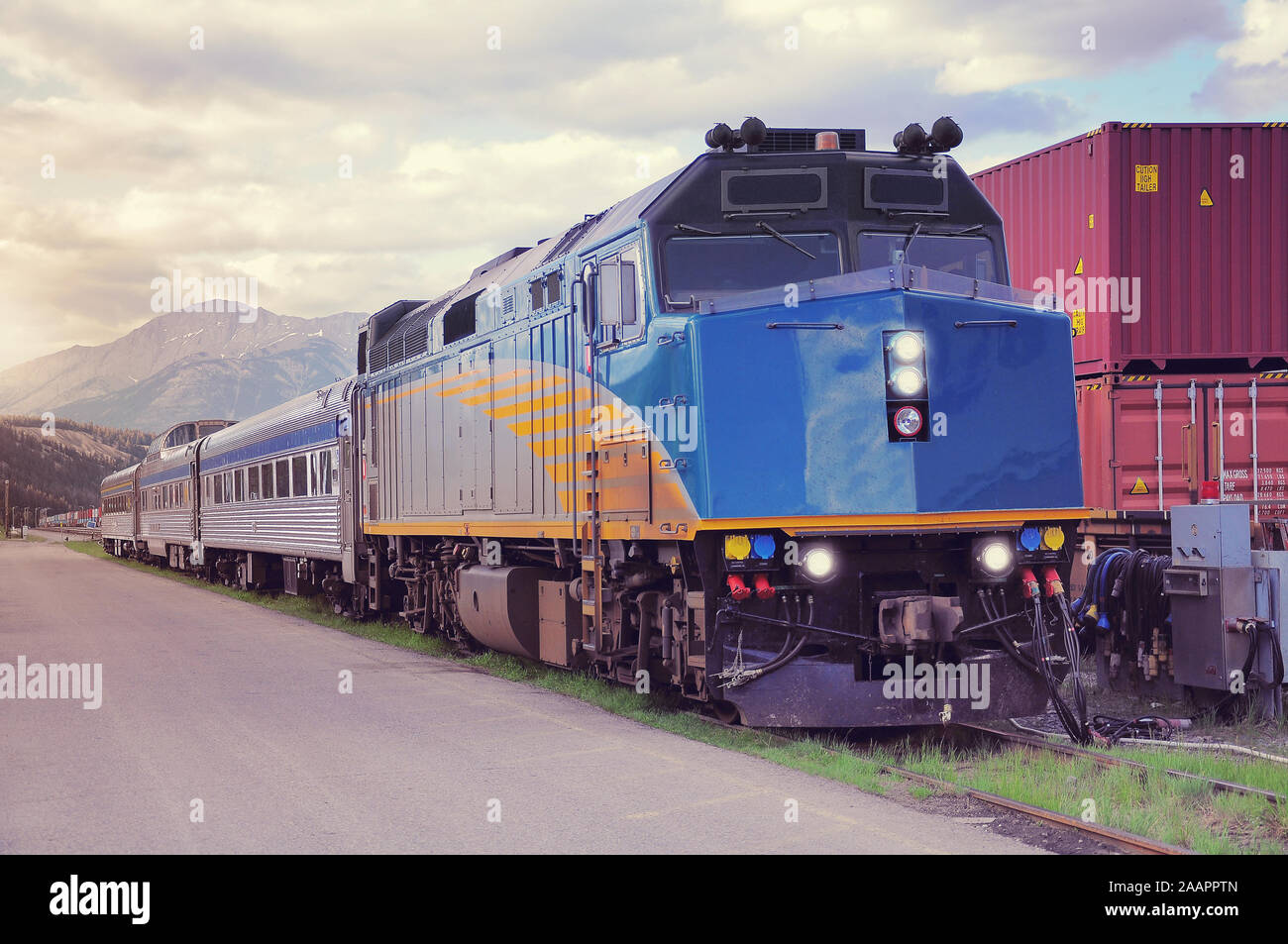 Passenger train stands on Jasper station. Canada Stock Photo Alamy