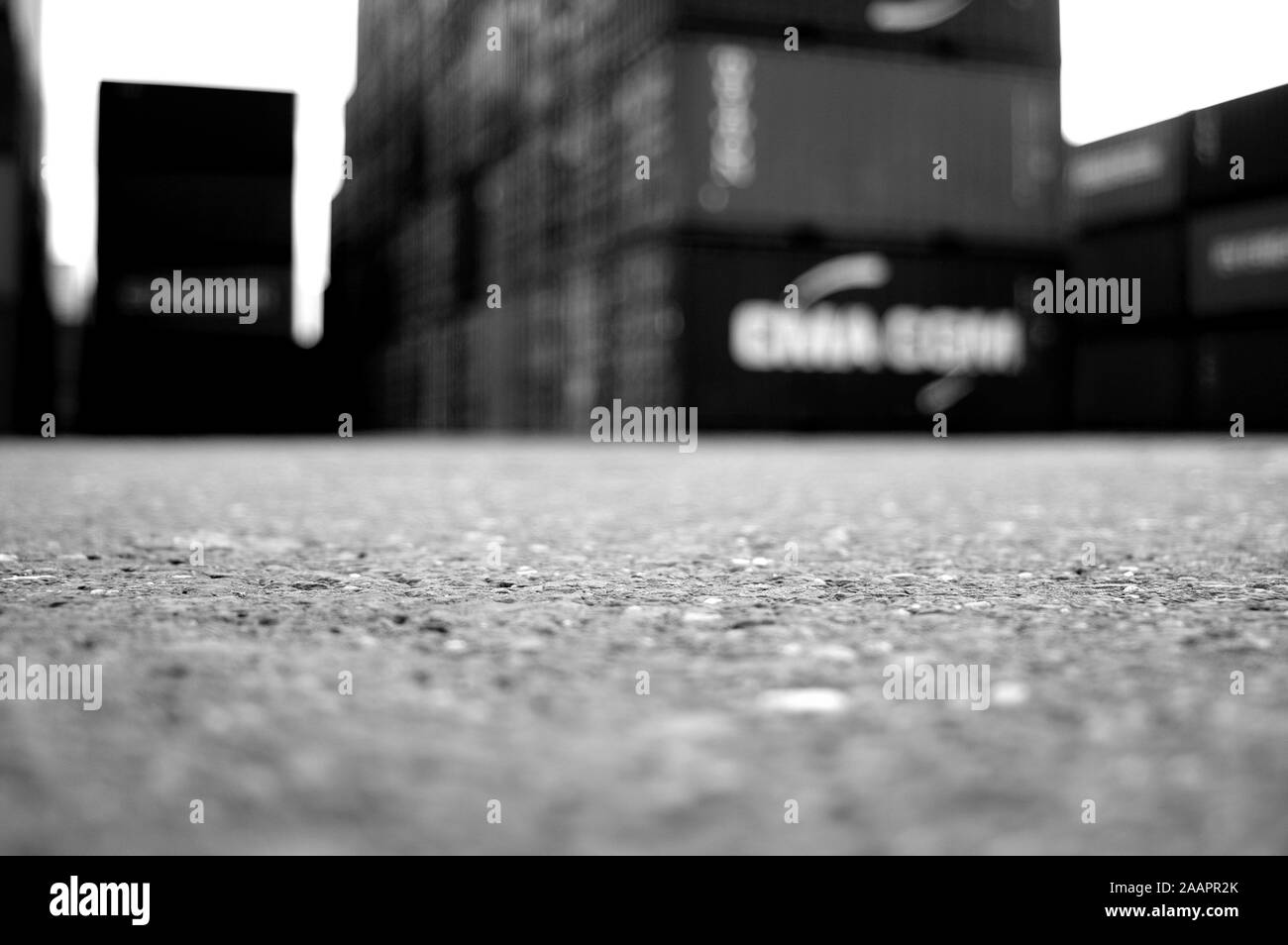 Stacking of containers Black and White Stock Photos & Images - Alamy
