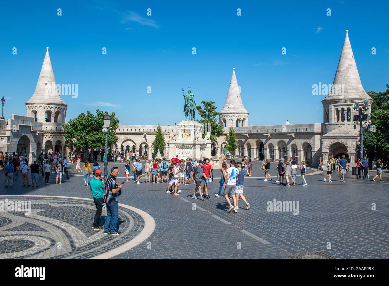 Tourists walking around the courtyard of the Halaszbastya, Budapest, Hungary Stock Photo