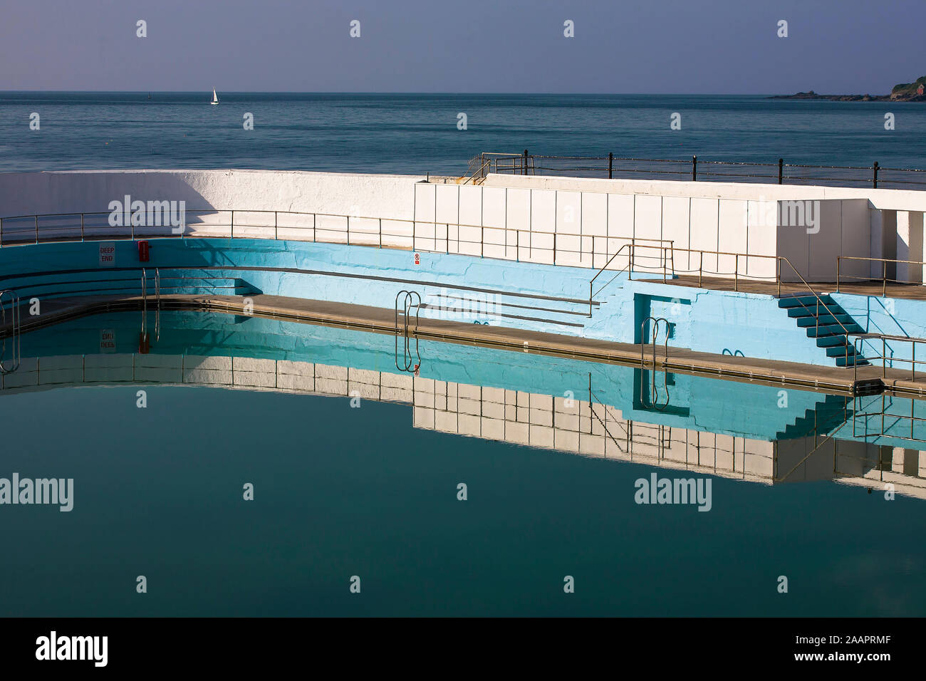 Jubilee Pool, Penzance, Cornwall, UK, on a sunny early summer's morning, before opening time Stock Photo