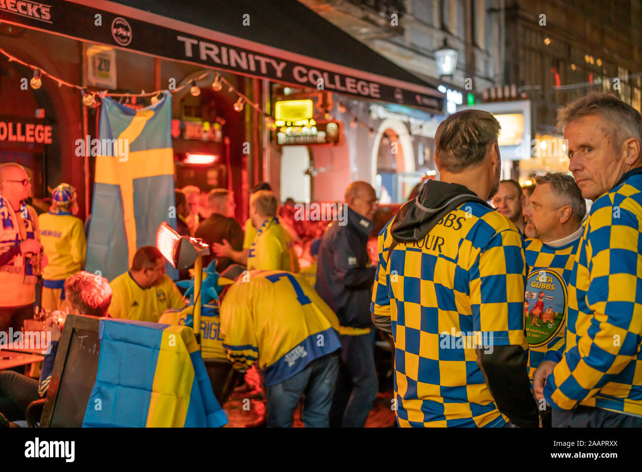 Bucharest, Romania - November 15, 2019: Sweden national football team celebrating the victory of his team in the football match: Swedish vs Romania, w Stock Photo