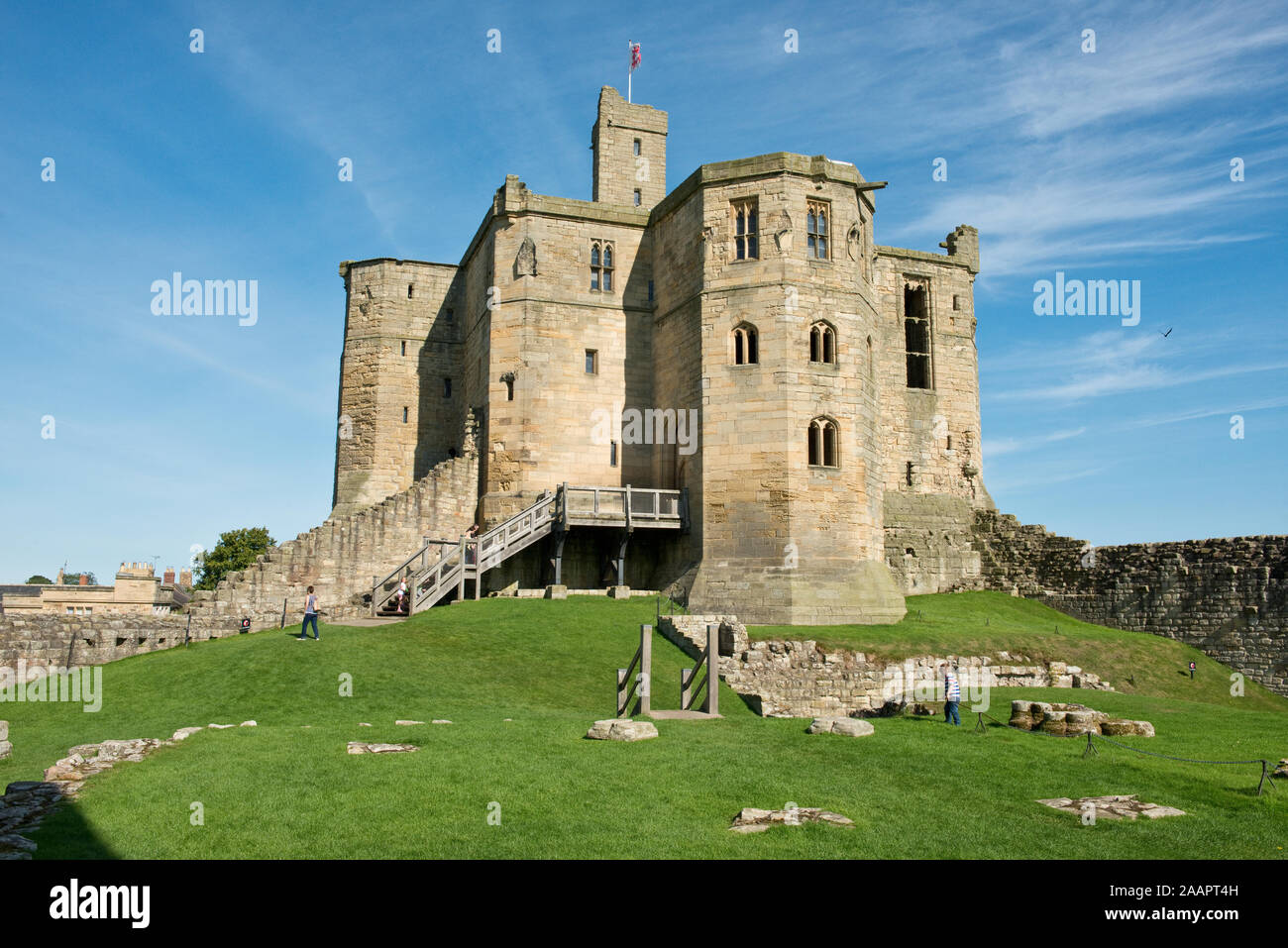 Warkworth Castle. Keep tower and courtyard. Northumberland, England