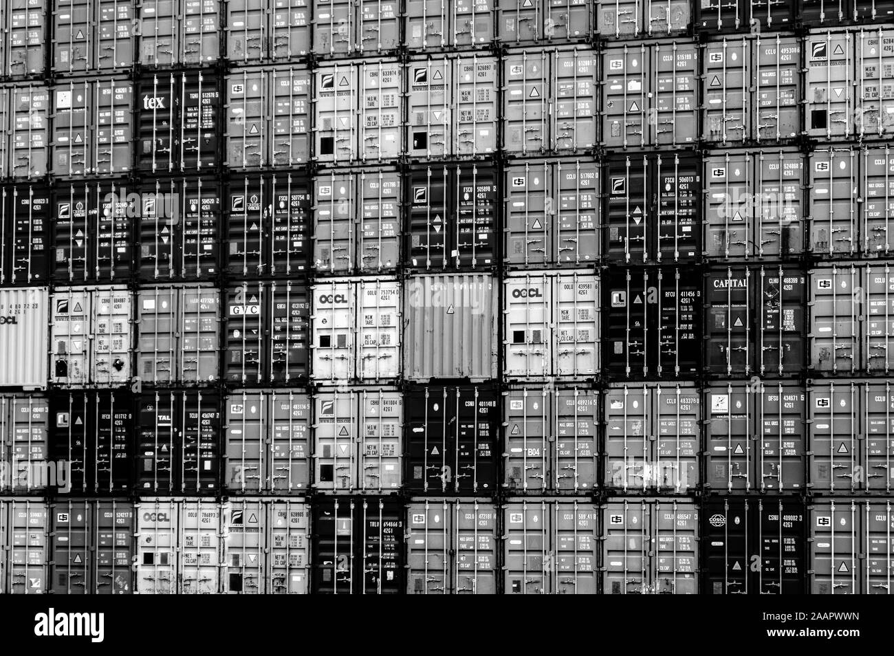 Truck with containers in seaport Black and White Stock Photos & Images ...