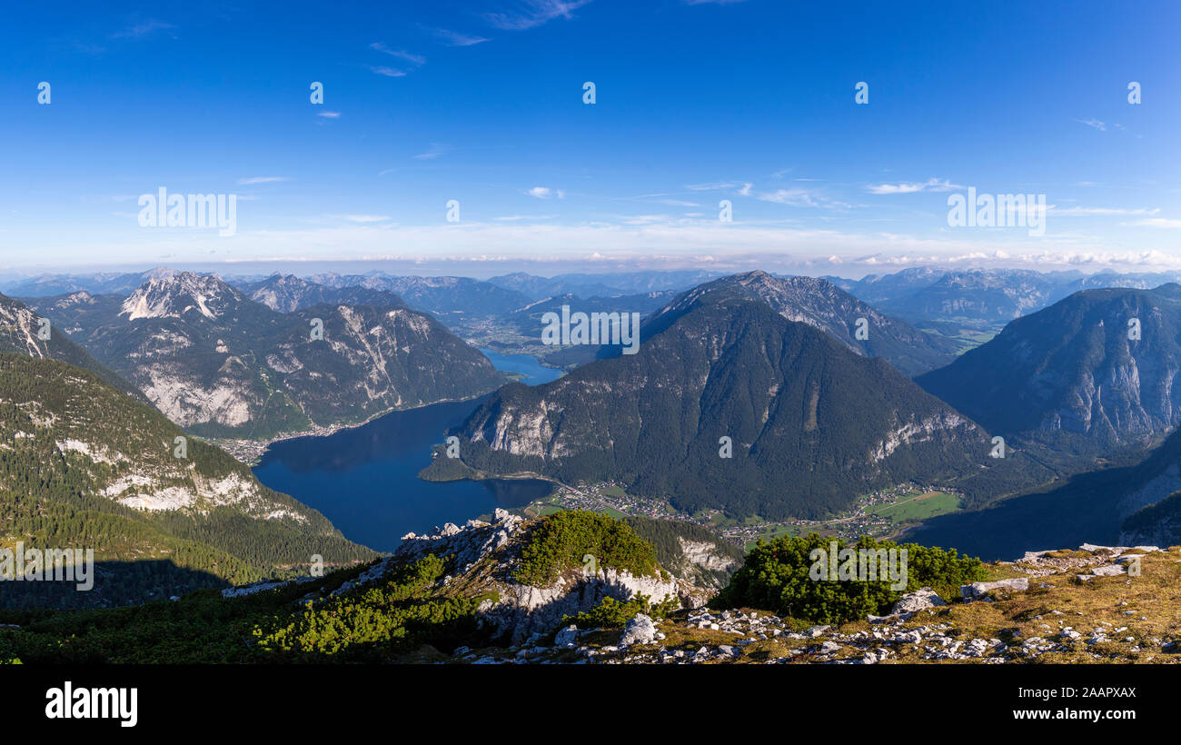Panoramic view of the Lake Hallstatt valley in Ausrtia Stock Photo