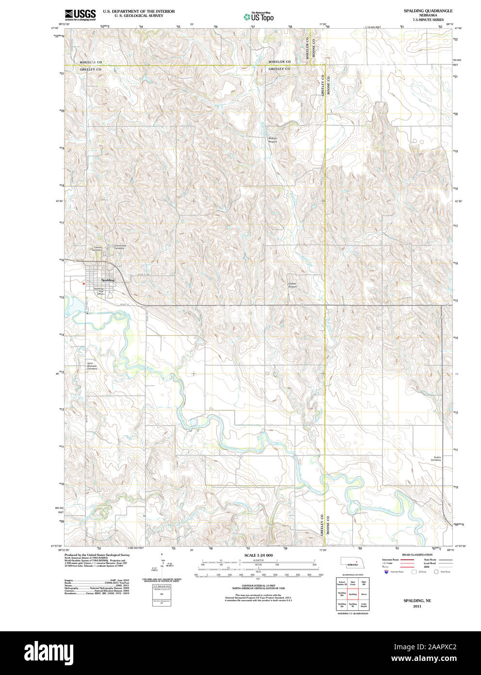 USGS TOPO Map Nebraska NE Spalding 20111114 TM Restoration Stock Photo