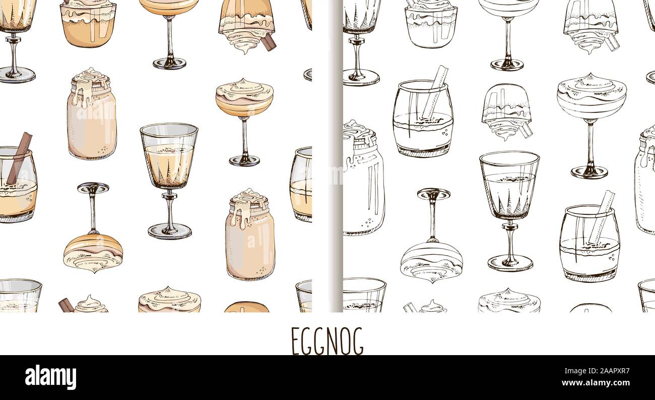 Set of hand drawn vector seamless patterns with hot winter drinks ...