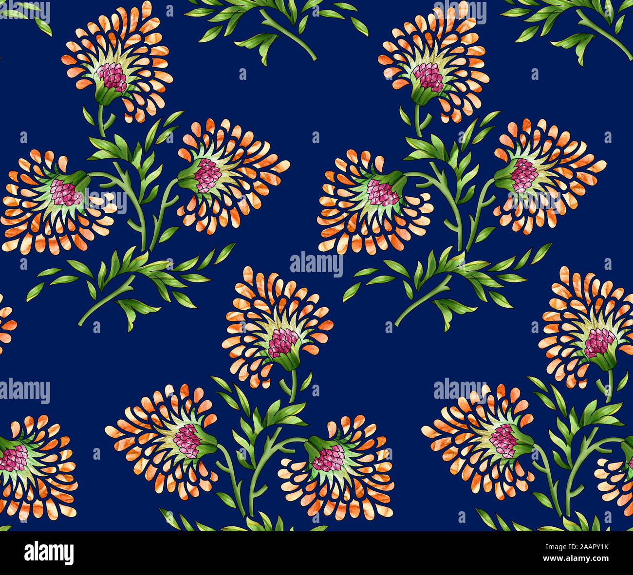 seamless mughal floral pattern with blue background Stock Photo