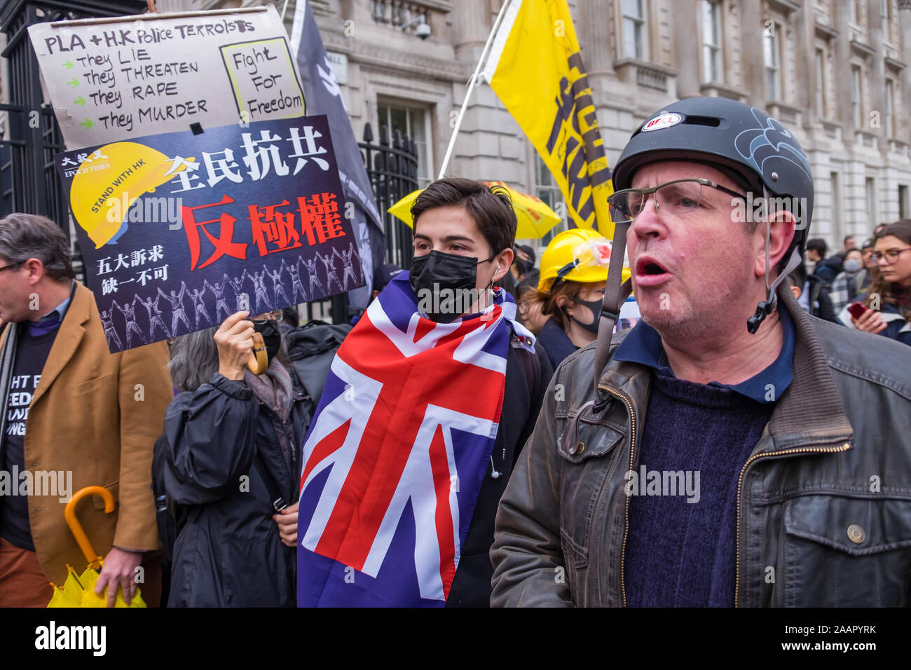 London, UK. 23 November 2019. Hundreds of Black-clad protesters protest ...