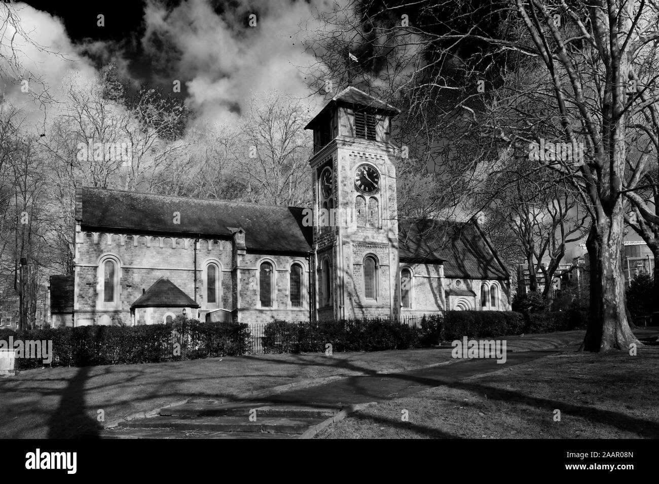 Spring view of St Pancras Old Church, Somers Town, South Camden, Central London Stock Photo